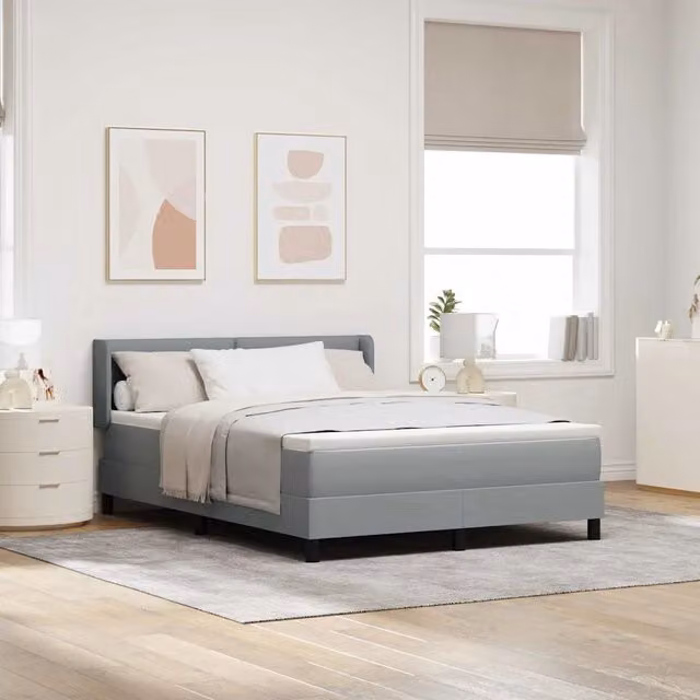 Letto a molle con testiera vidaXL in tessuto grigio L 140 x P 190 cm