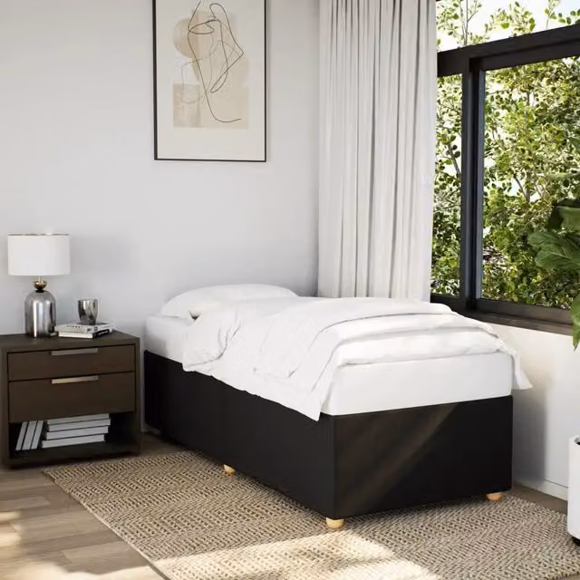 Struttura Letto Design Mania in Tessuto Nero con Doghe in Legno L/P/H: 90 x 200 cm – 1