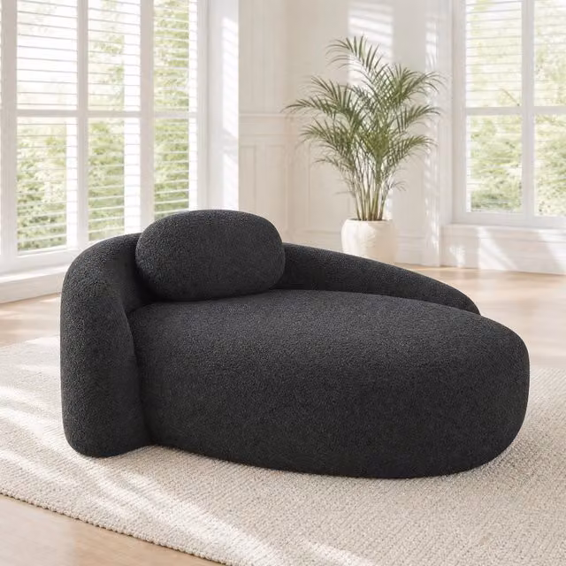 Divano moderno Mivray in tessuto bouclé nero con poggiatesta regolabile per soggiorno, camera da letto o ufficio in casa