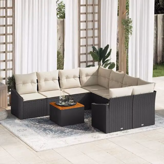 Set Divano da Giardino 9 pz Nero polyrattan 3347810