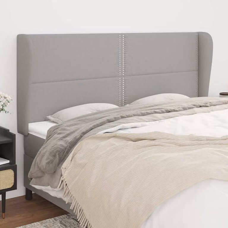 Testiera ad orecchio vidaXL in tessuto grigio chiaro con struttura in legno e pannello imbottito L: 203 cm, P: 23 cm, H: 118/128 cm