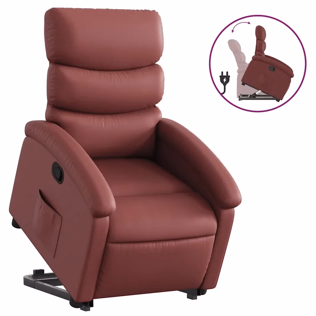 Poltrona Alzapersona Reclinabile vidaXL in Similpelle Rossa con Assistenza Elettrica per Senior – 2