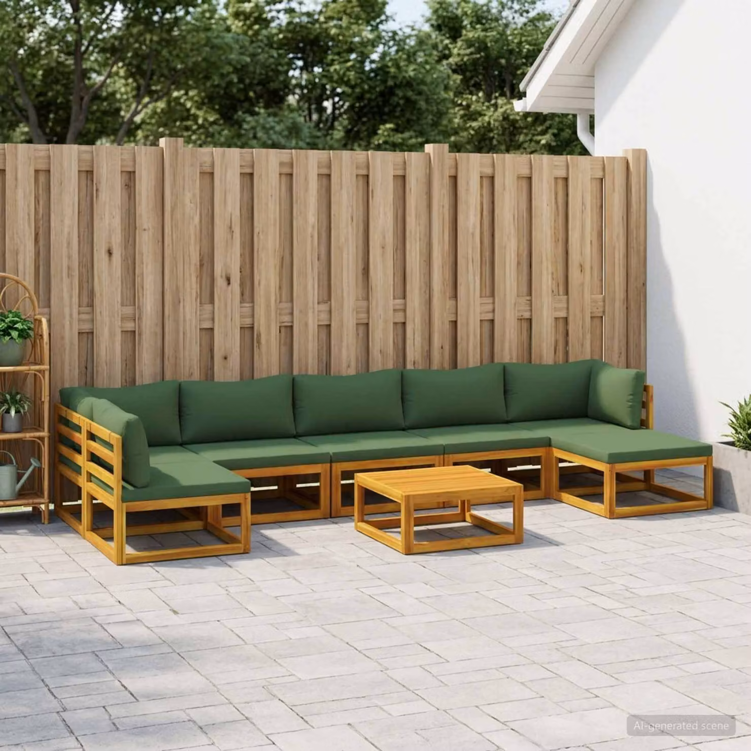 vidaXL Set di divani da giardino a L composto da 8 pezzi in legno di acacia massello con cuscini inclusi, colore marrone e verde