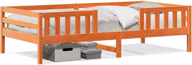 Letto singolo per adulti in legno di pino color marrone cera con doghe piatte fisse L/P/H: 200 x 90 x 35 cm