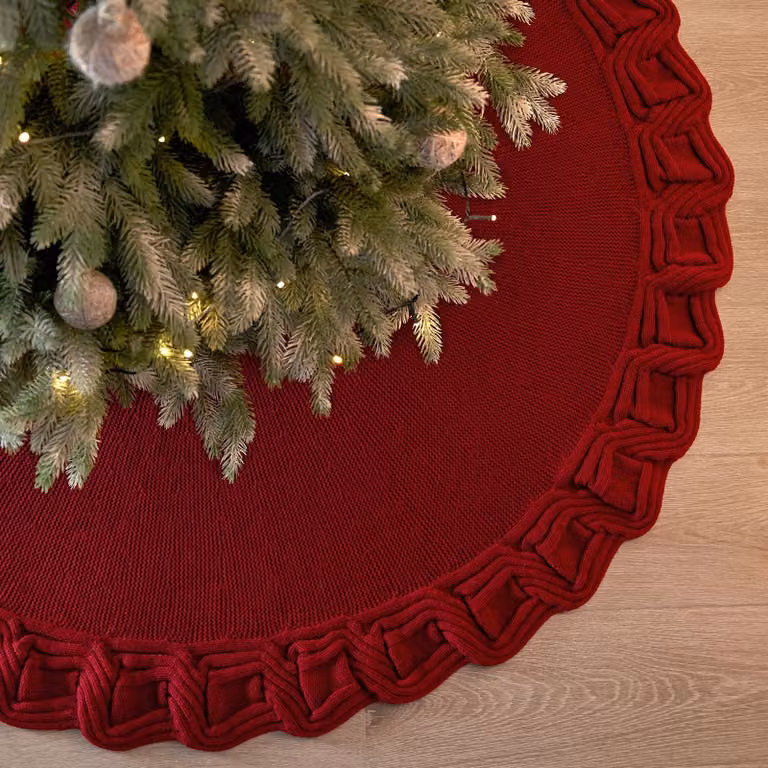 Gonna per albero di Natale - Frange rosse - 92 cm - Acrilico