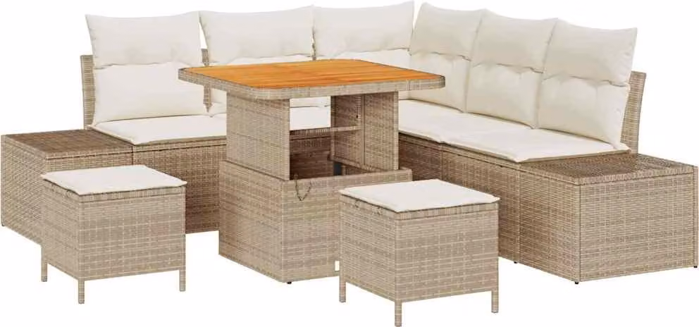 Set Divano da Giardino con cuscino 8 pcs Beige Poly Rattan