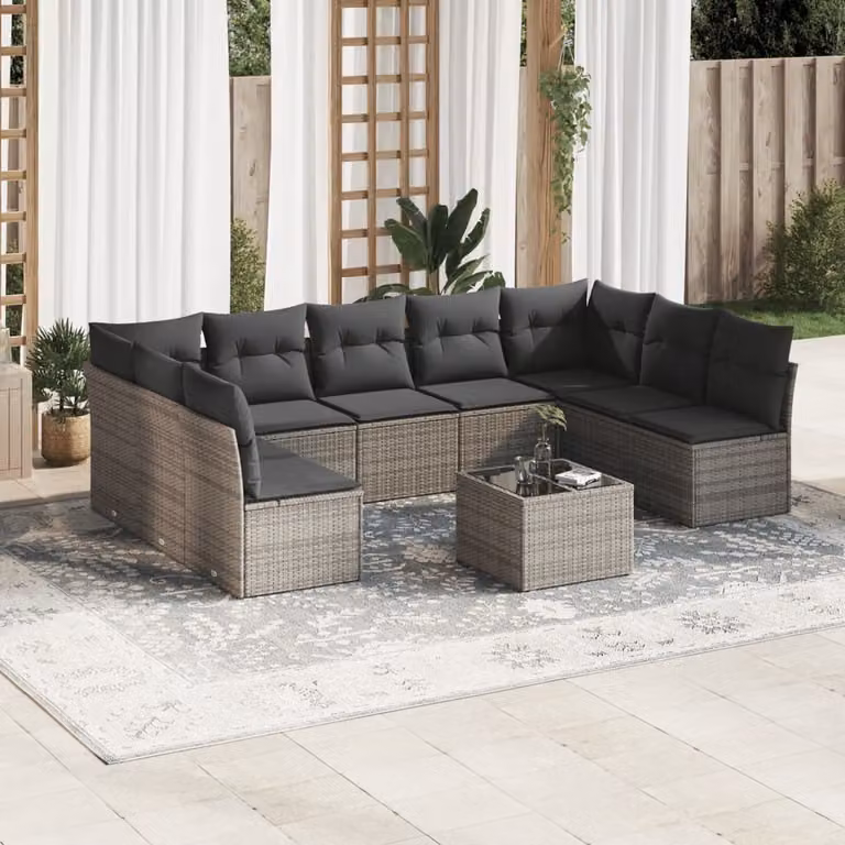 Maison Exclusive - Set da giardino 10 pezzi con cuscini Grigio Poly Rattan