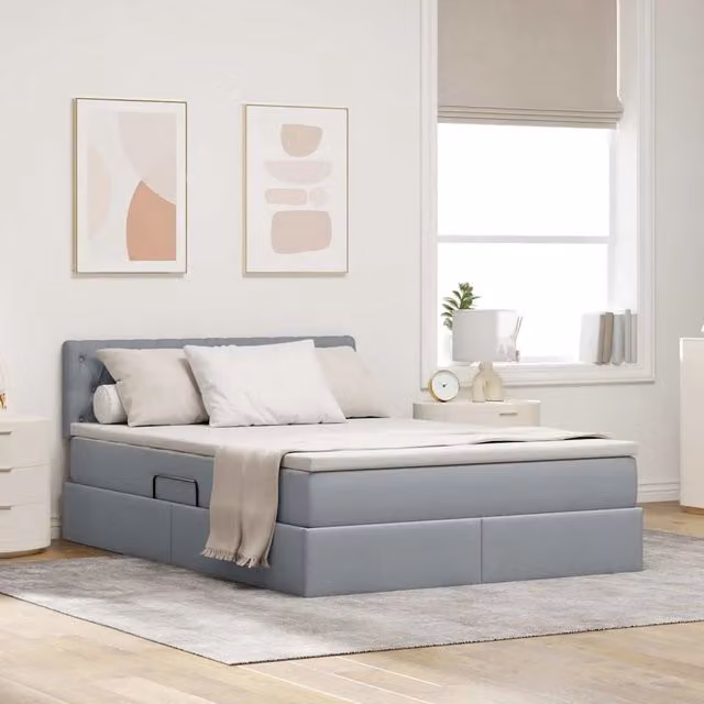 Letto con contenitore vidaXL Grigio con illuminazione LED e porte USB, L/P/H: 200 x 140 x 88 cm