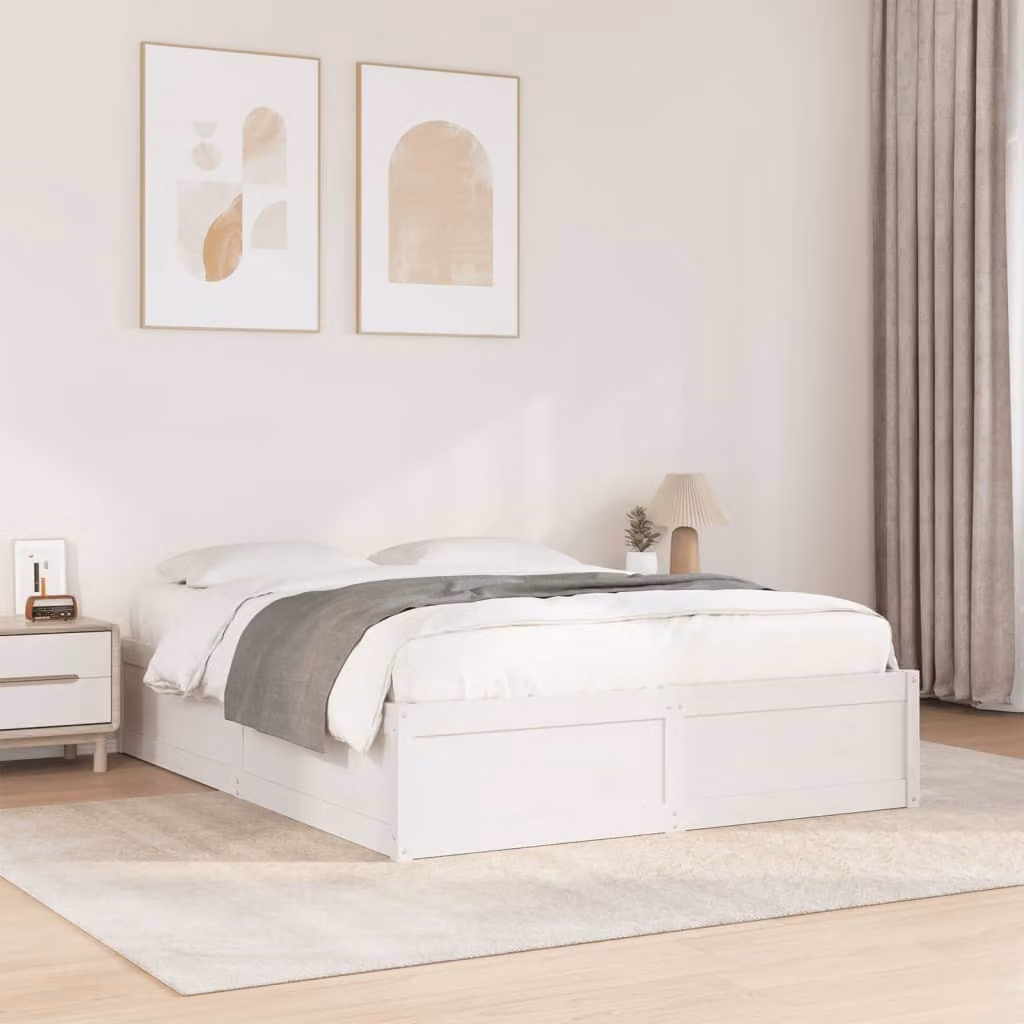 vidaXL Letto in Legno Massello di Pino Bianco con Doghe Fisse L/P/H: 196.5 x 140 x 37 cm