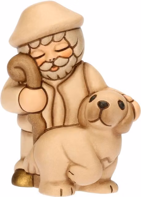 Pastore con cane in ceramica beige Thun Presepe Classico