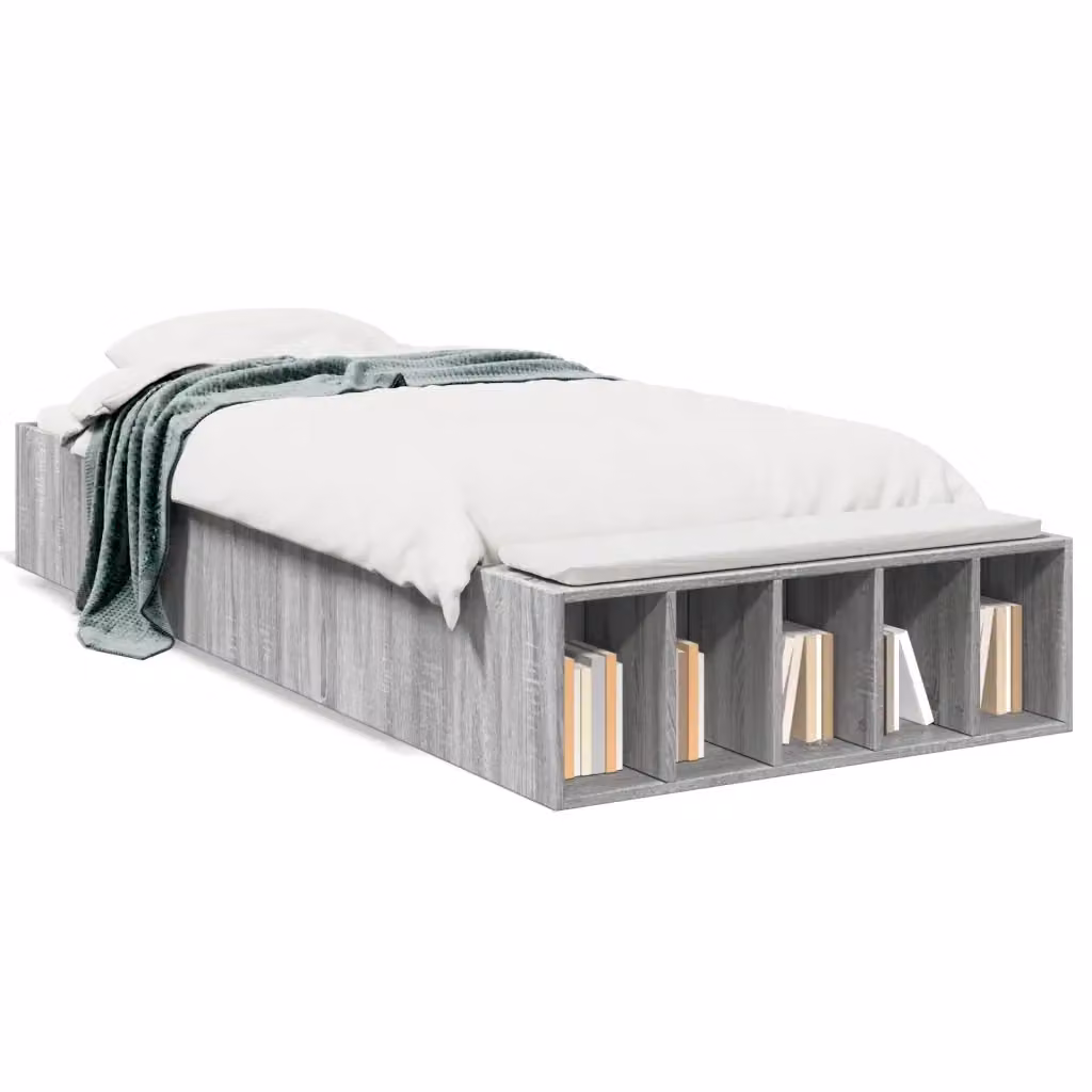 Letto singolo con contenitore vidaXL in legno multistrato grigio L: 90 cm, P: 200 cm – 2