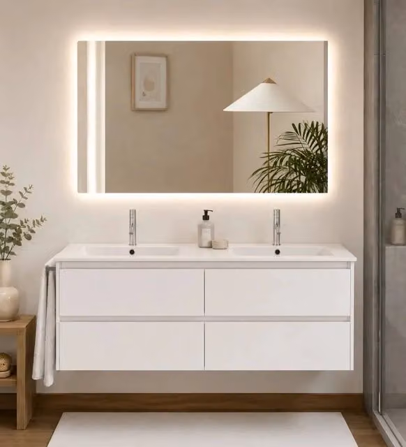 Mobile bagno sospeso DUCHA bianco lucido con ante e cassetti e chiusura soft close