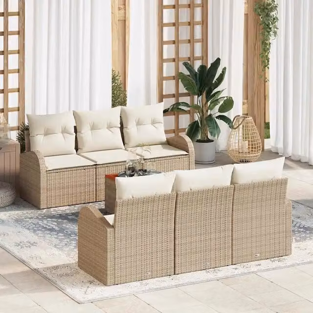 Set Divano da Giardino 7 pz Beige polyrattan 3347526