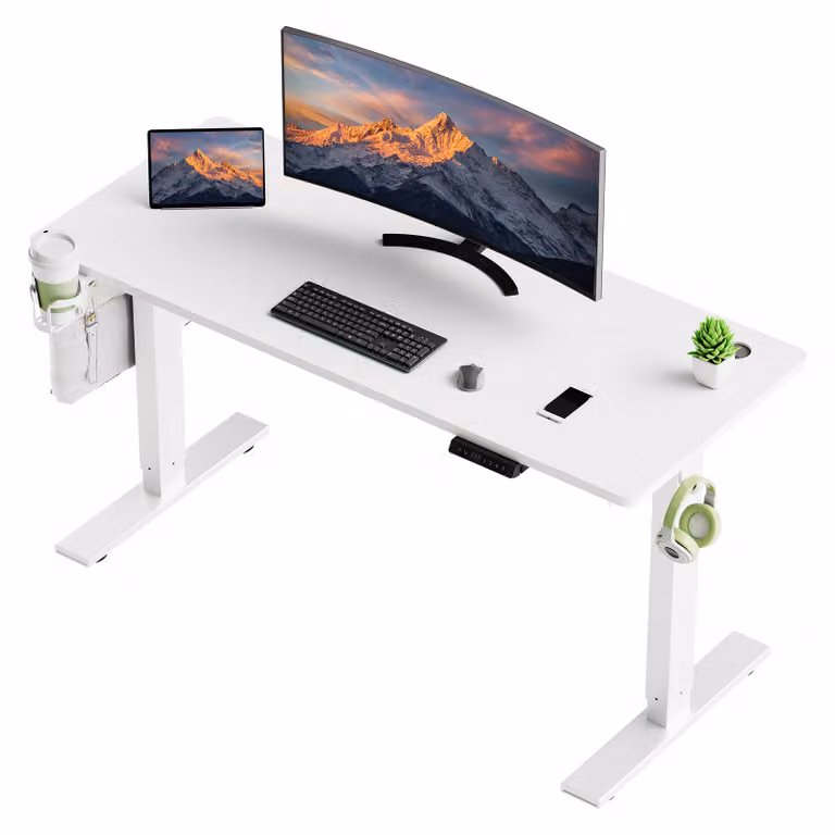 Scrivania 140 x 70 cm, piano da 18 mm, scrivania elettrica regolabile in altezza, sistema di memoria e anticollisione, USB/Type-C con ricarica rapida