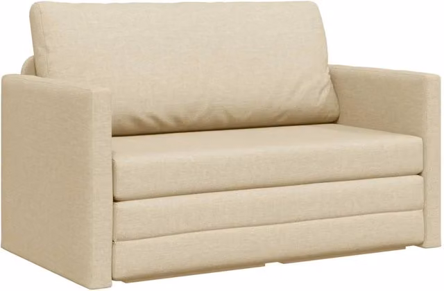 Divano letto singolo moderno in tessuto beige con struttura in legno e metallo L: 124 cm, P: 78 cm, H: 71 cm