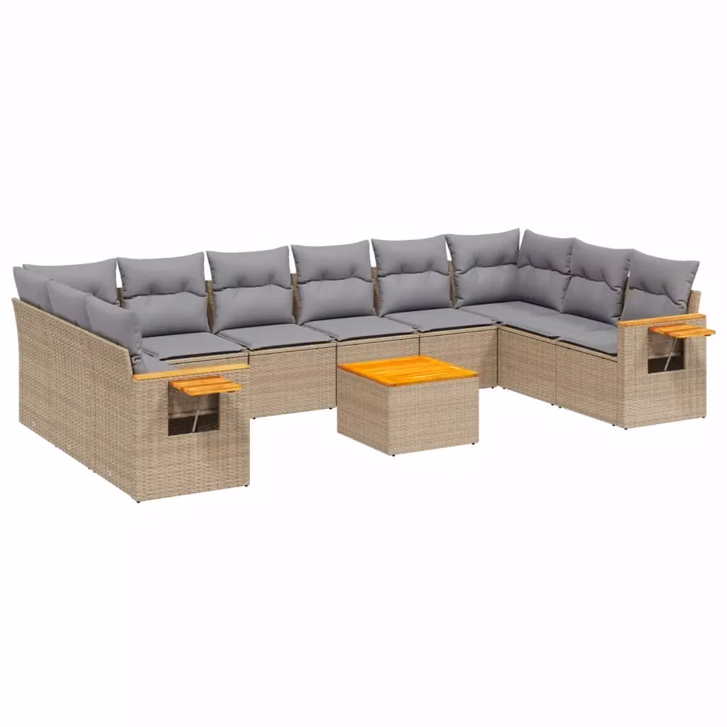 Set di divani da giardino VIDAXL in polyrattan con cuscini beige, composizione a L moderna da 11 pezzi – 2
