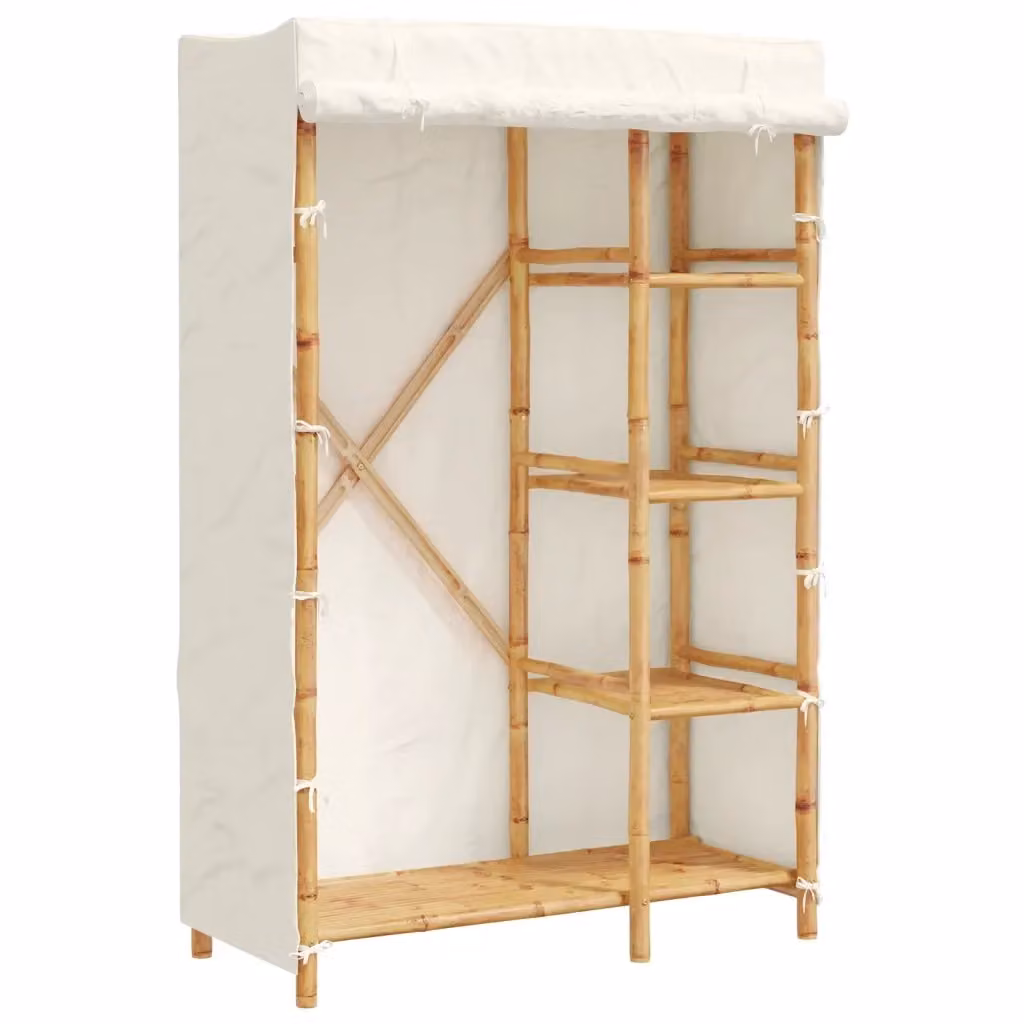 Armadio in bambù vidaXL beige con ripiani e appendiabiti L/P/H: 110 x 45 x 170 cm – 2