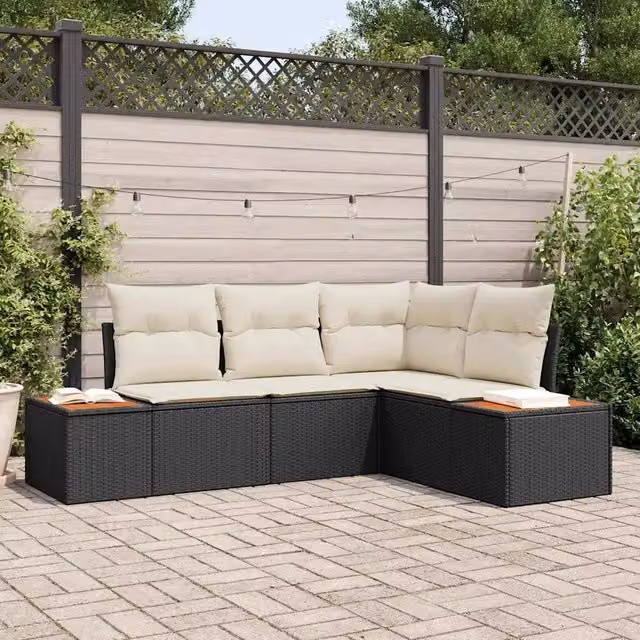 Set Divano da Giardino 4 pz 4-Numero di posti Nero e Crema 3356742