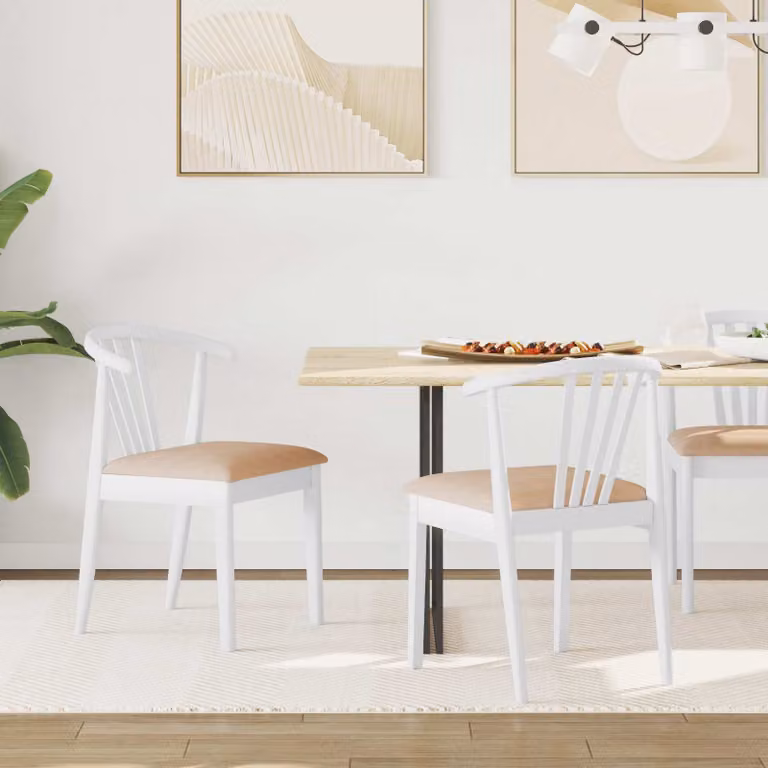 Set di 2 sedie da pranzo vidaXL in legno di gomma con braccioli, bianco e marrone