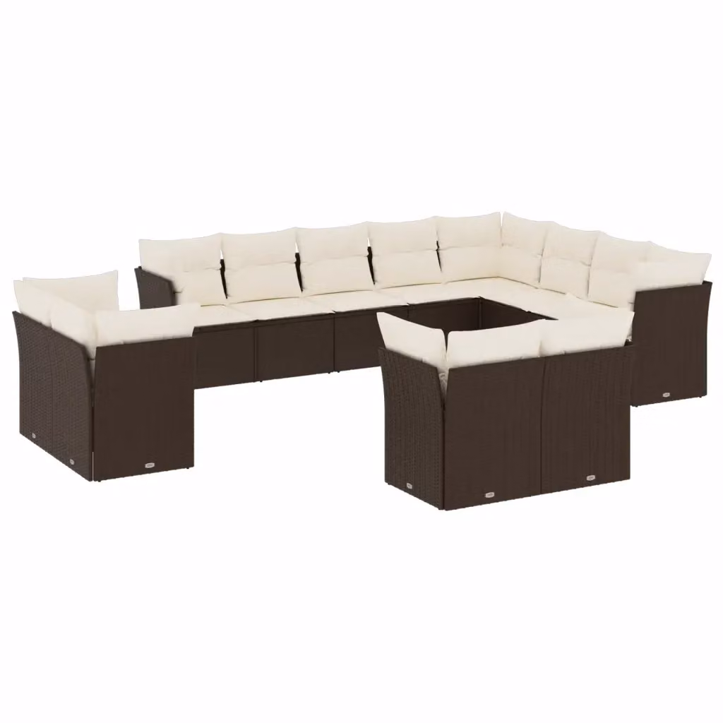 Set di divani da giardino VIDAXL in polyrattan marrone con cuscini, design moderno a forma di U per 12 persone – 2