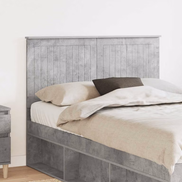 Testiera per letto moderna vidaXL in legno ingegnerizzato, colore grigio cemento con scomparti laterali