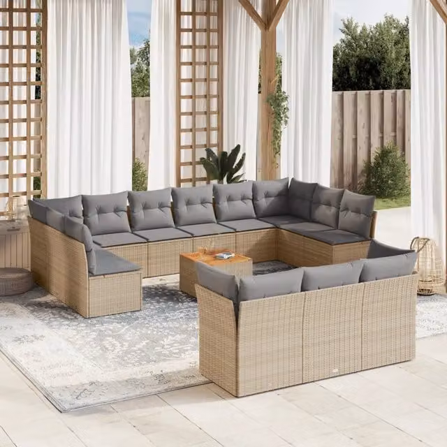 Set di divani da giardino VIDAXL a forma di U in polyrattan beige con 14 pezzi e cuscini inclusi – 1