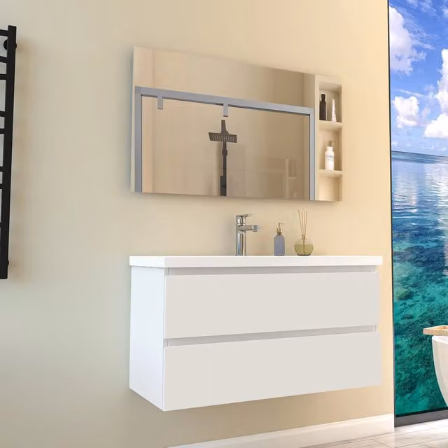 Mobile per bagno sospeso con lavabo da incasso 99 cm bianco