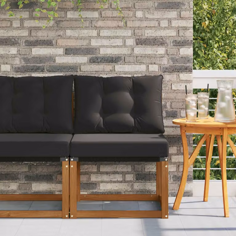 Divano centrale da esterno moderno vidaXL in legno di acacia colore naturale e nero