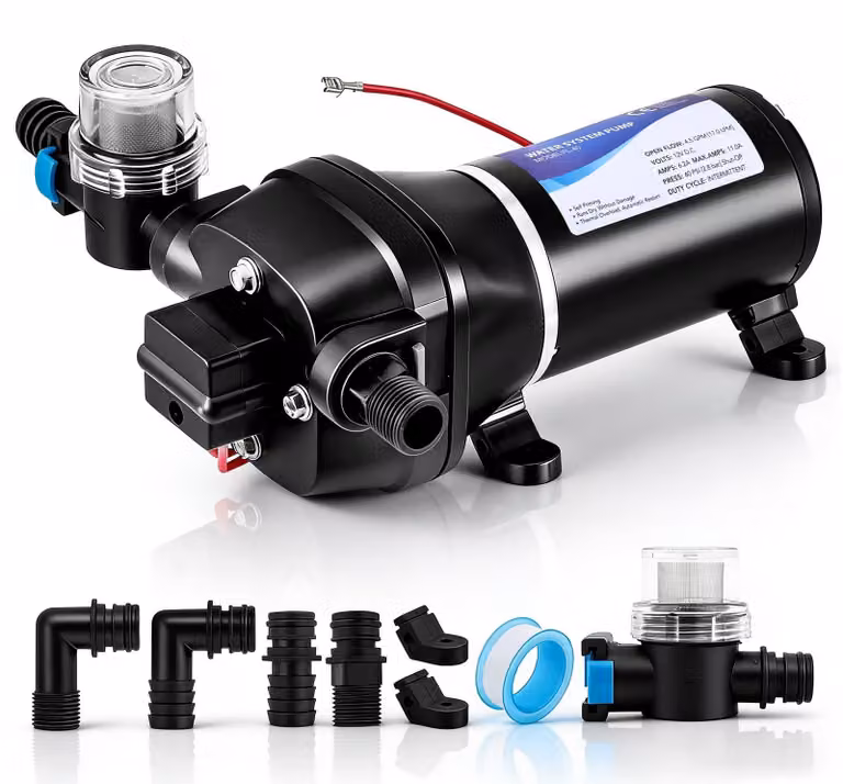 Pompe a membrana 12V, 17 litri/minuto, 3,1 bar, autoadescanti