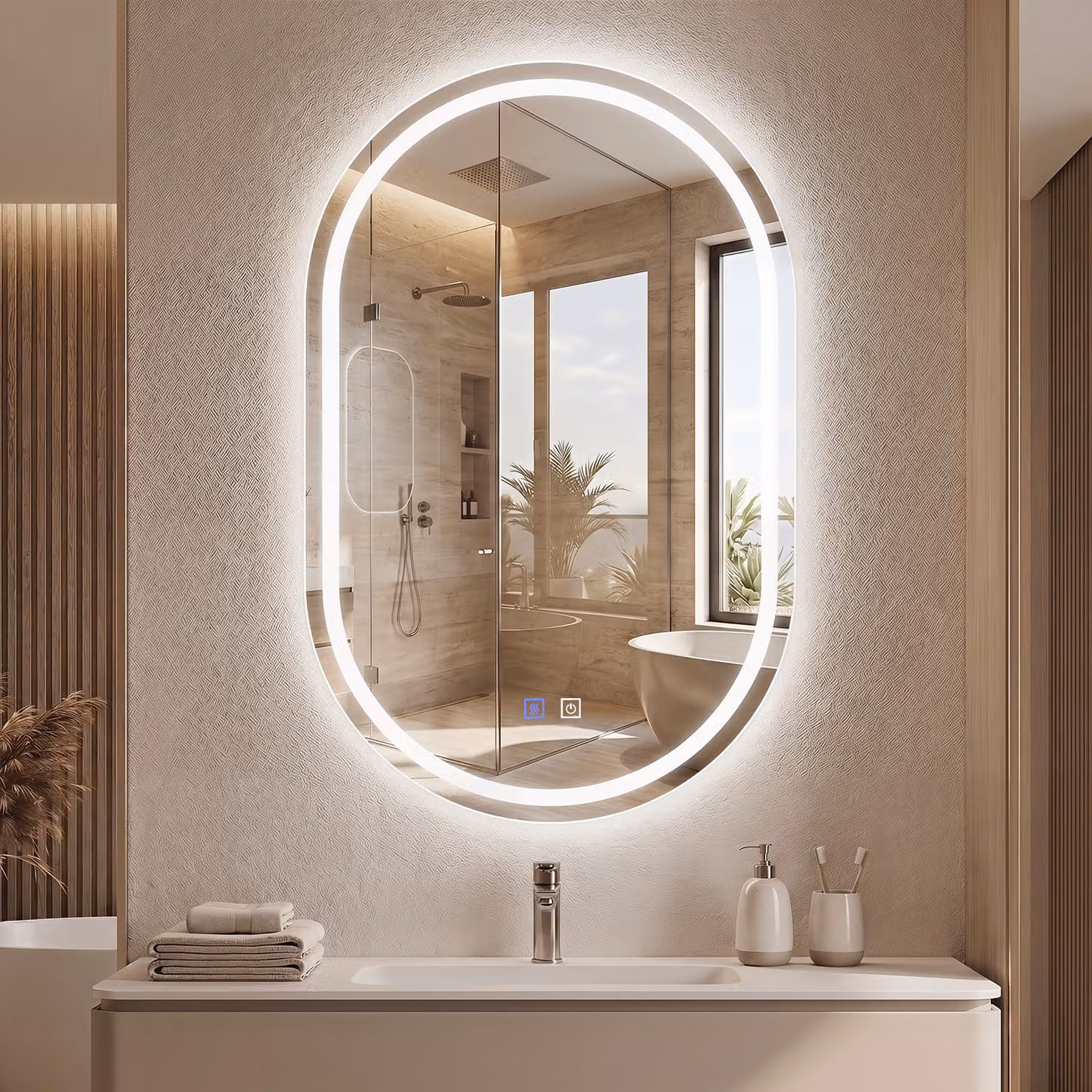Specchio da bagno ovale Costway con luce LED e cornice in metallo, L: 50 cm, H: 80 cm