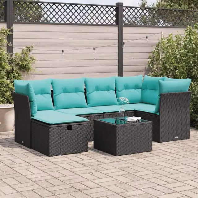 Set Divani da Giardino con Cuscini 7pz Nero Polyrattan 3325293