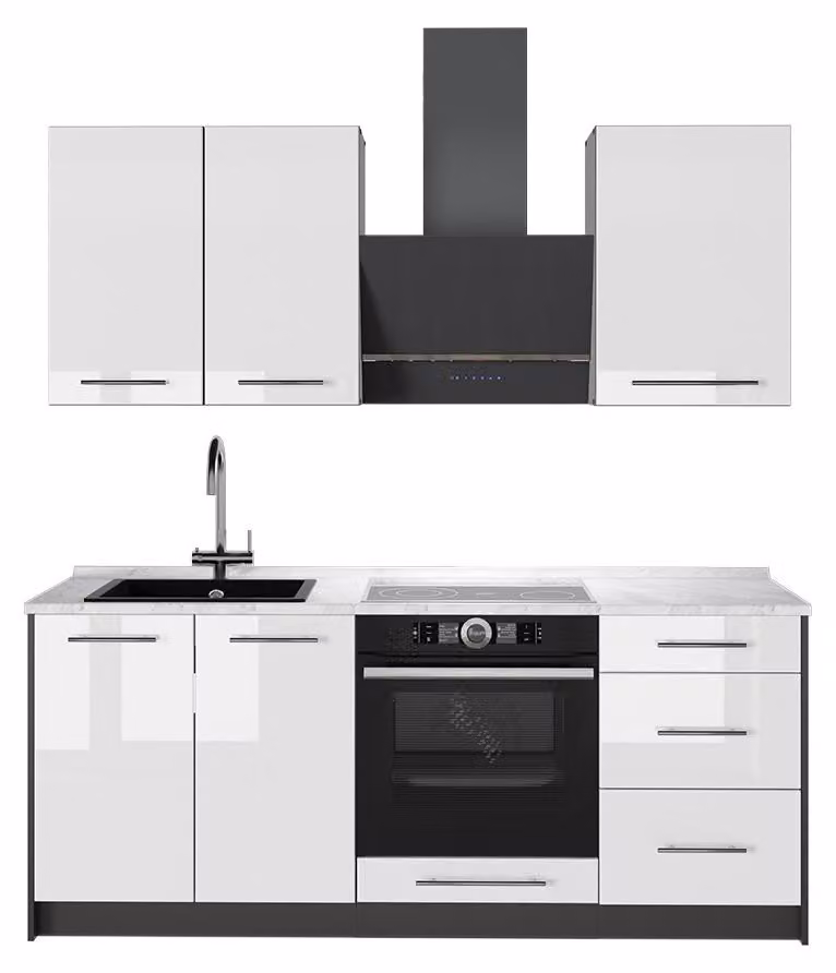 Cucina monoblocco Vicco Fame-Line Bianco lucido/Antracite 190 cm, PL Marmo, Model 64865