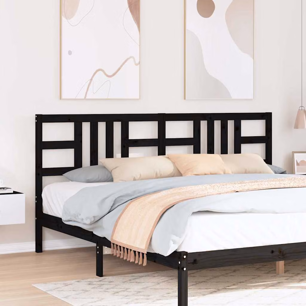Testiera per letto vidaXL in legno massello di pino, colore nero, L: 206 cm, P: 4 cm, H: 100 cm