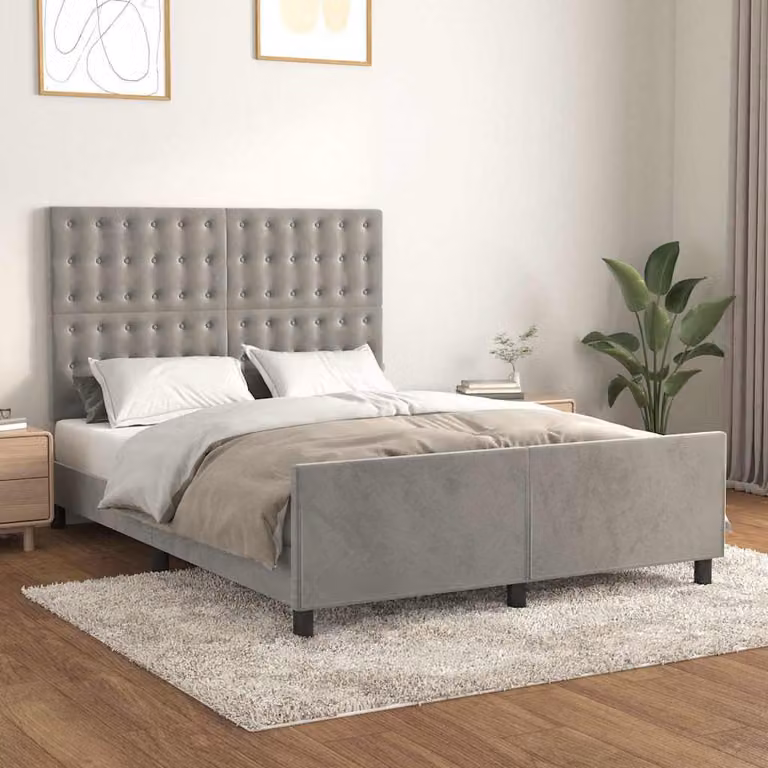 vidaXL Giroletto senza Materasso in Velluto Grigio con Struttura in Legno di Larice L/P/H: 140 x 200 x 146 cm