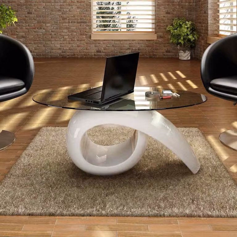 vidaXL Tavolino da Salotto Moderno con Ripiano Ovale in Vetro Bianco Lucido