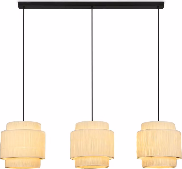 Lampada a sospensione Briloner Papper, paralume in rafia, 3 luci, stile boho, attacco E27, naturale, 116 x 25 x 128,5 cm