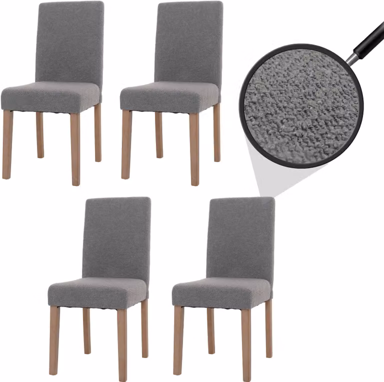 set di 4 sedie da pranzo Littau, sedia da cucina con schienale alto, tessuto/textile bouclé legno ~ grigio, gambe color naturale