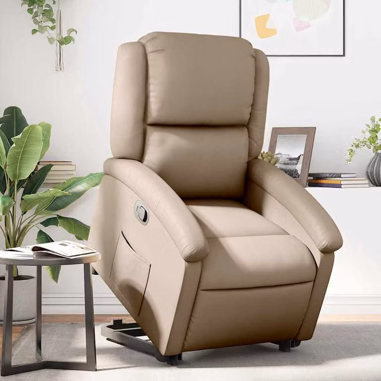 Poltrona Alzapersona Reclinabile vidaXL in Similpelle Beige o Marrone con Assistenza Elettrica per Senior
