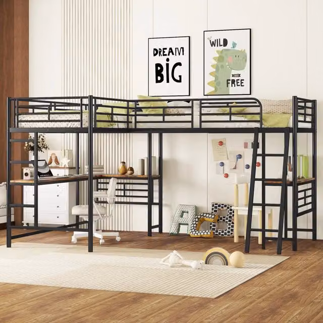 Letto a Castello 90x200 con Scrivania e Doppia Scala ¨C MINIMAL ¨C Nero