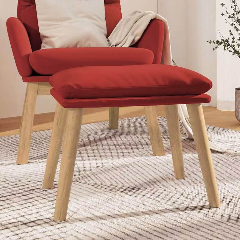 Poggiapiedi vidaXL in velluto rosso con struttura in legno, L 45 x P 29,5 x H 35 cm