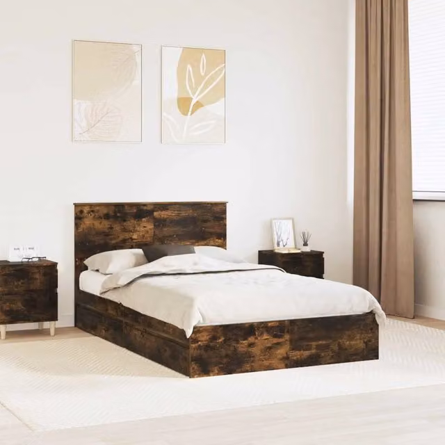Letto con Contenitore con cassetto Rovere fumé 135 x 190 cm 3408470