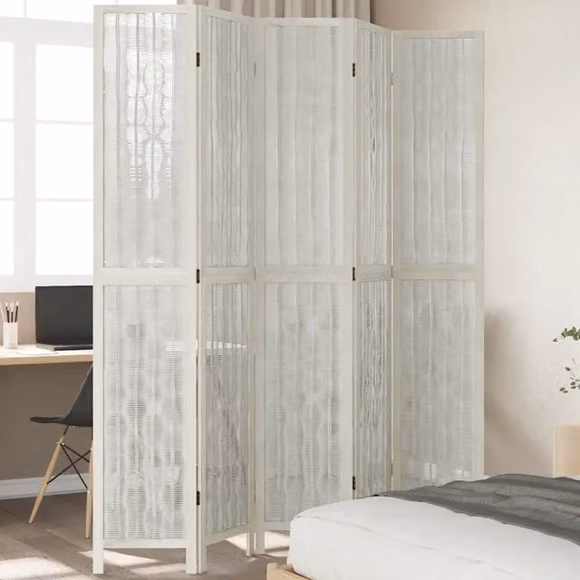 Divisorio Ambienti vidaXL a 5 Pannelli in Legno Massello di Paulownia Bianco Opaco H: 180 cm, L: 220 cm