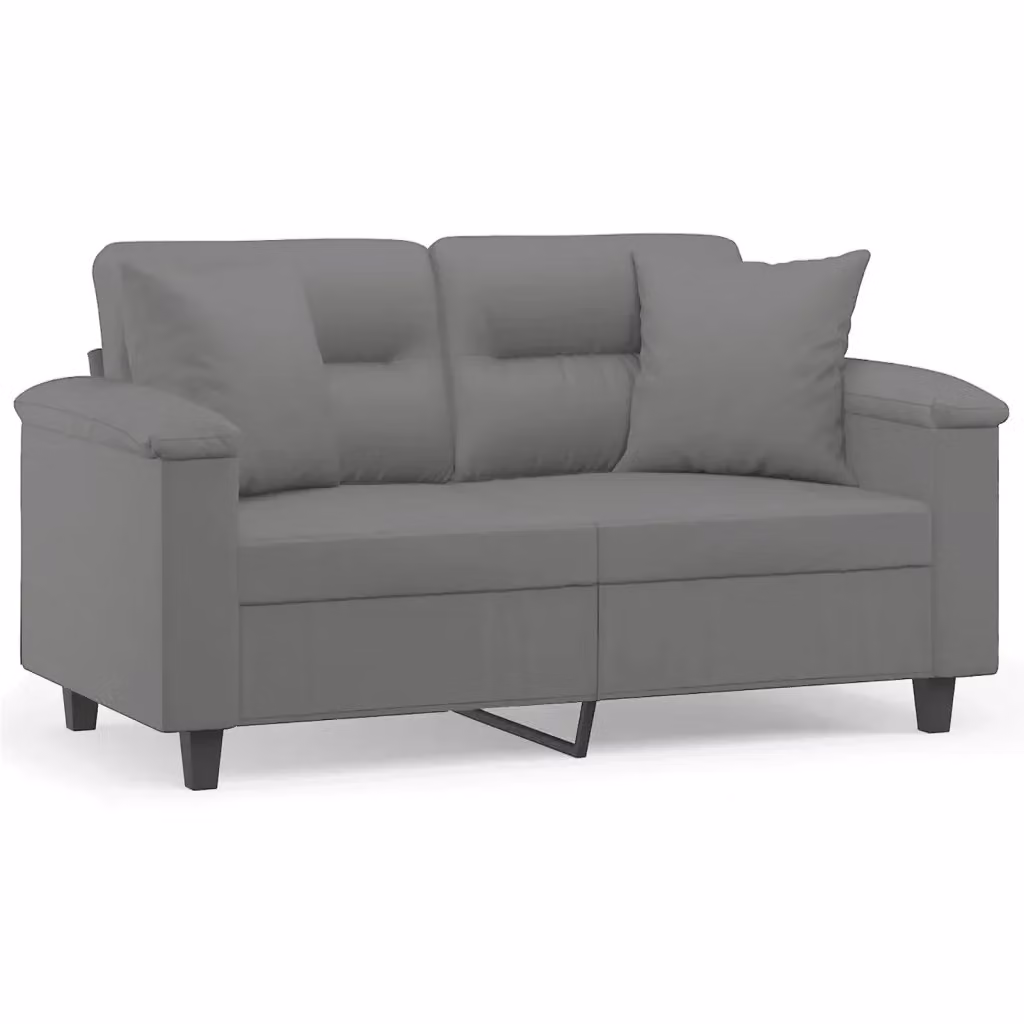 Divano a 2 posti moderno vidaXL in microfibra grigia con cuscini e struttura in metallo L: 150 cm, P: 80 cm, H: 77 cm – 2