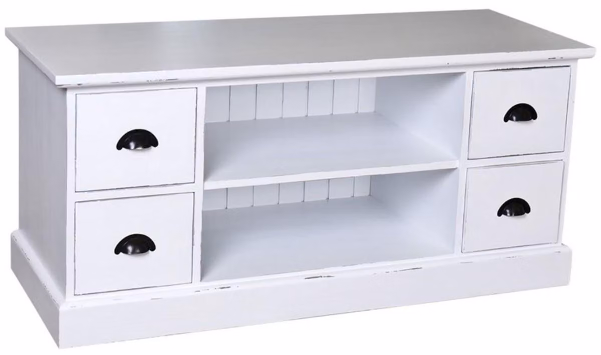 Mobile contenitore in stile rustico "Casa Padrino", ideale come credenza o mobile TV, in stile antico, colore bianco, dimensioni 129 x 50 x 60 cm (altezza)