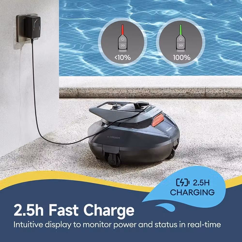 Robot pulitore per piscine - Modello P10 - Aspirapolvere per piscine senza fili - Batteria da 5200 mAh - Autonomia di 90 minuti - Doppio motore - Contenitore da 2500 ml - Ricaricabile - Adatto per piscine fino a 79 m²