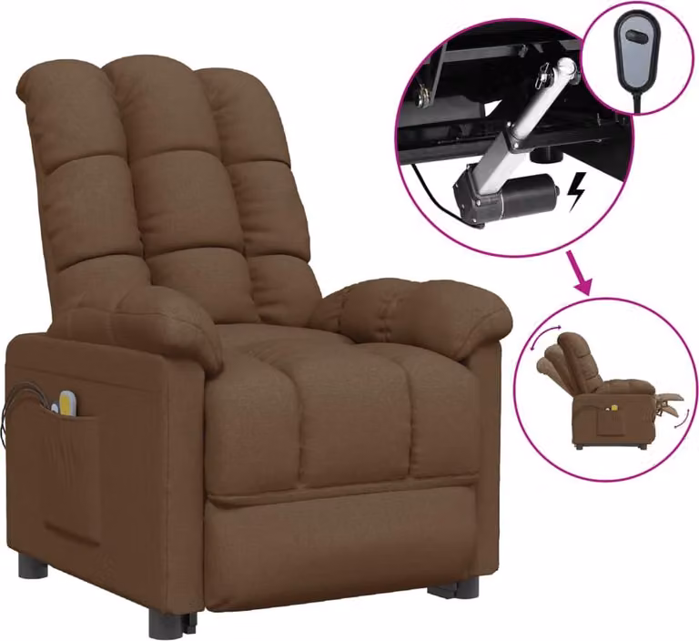 vidaXL Sedia da massaggio elettrica in tessuto marrone