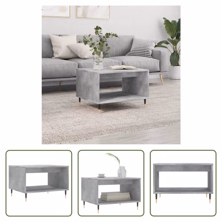 The Living Store tavolino in cemento grigio 60x50x40 cm materiale a base di legno