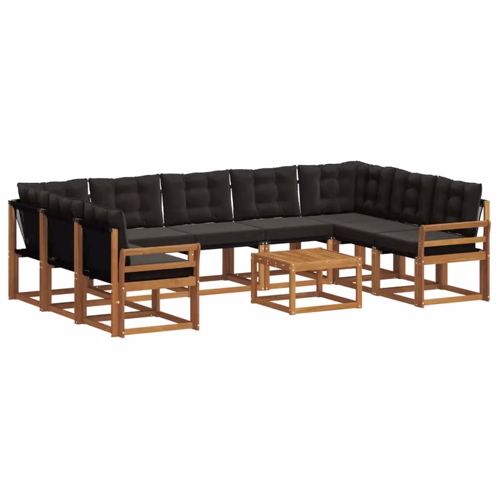 Set di divani da esterno a forma di U vidaXL in legno di acacia con cuscini e tavolino da caffè, colore marrone e nero – 2
