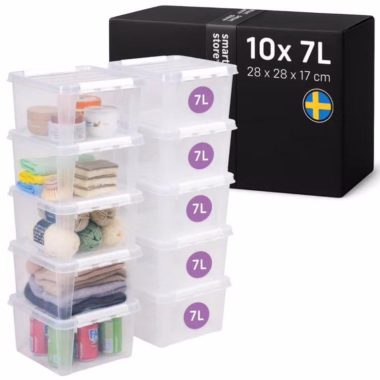 SmartStore - 10 contenitori portaoggetti con coperchio, modello Classic, capacità 7 litri (28x28x17 cm) | Impilabili