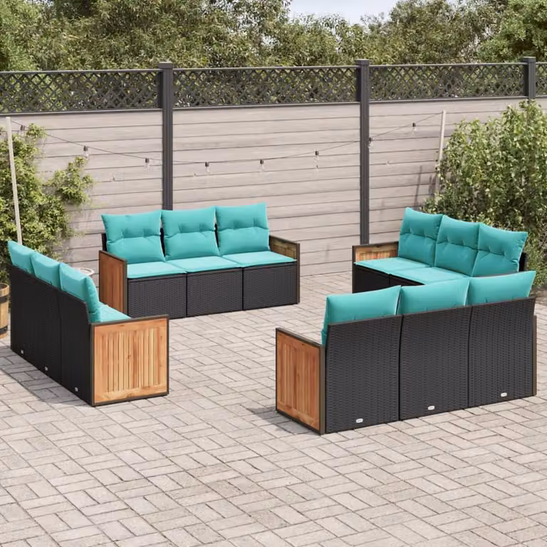 Maison Exclusive - Set da giardino 12 pezzi con cuscini, polyrattan nero